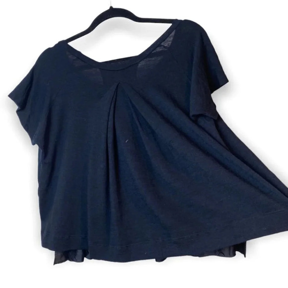 HACHE Wool  Navy Blue Polka Dot Loose Fit Ruffle Hem Top - Picture 2 of 8